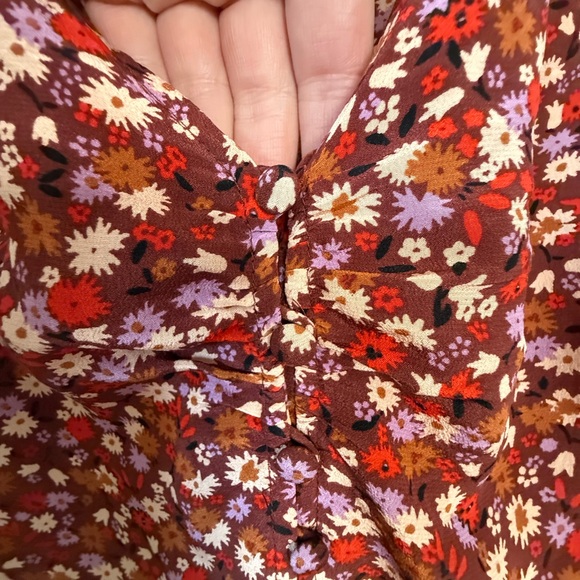 Madewell Rust Floral V-Neck Puff-Sleeve Top - Picture 4 of 8